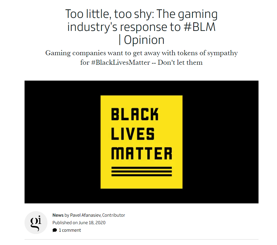 Too little, too shy: The gaming industry's response to #BLM | Opinion Gaming companies want to get away with tokens of sympathy for #BlackLivesMatter -- Don't let them